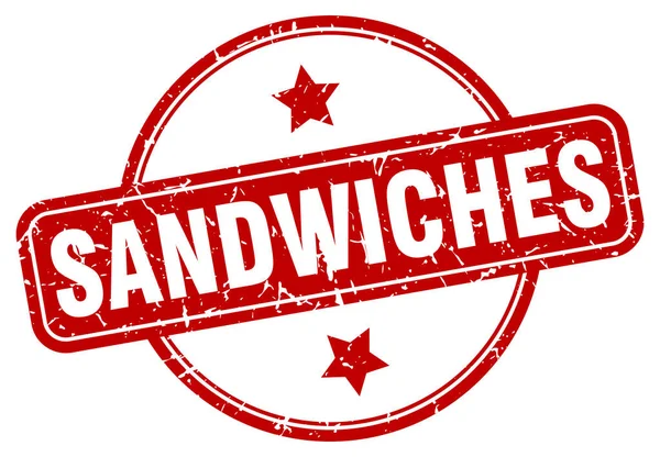 Sello de sándwiches. bocadillos ronda signo grunge vintage. sándwiches — Vector de stock