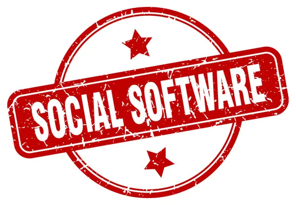 ソーシャルソフトウェアのスタンプソーシャルソフトウェアのラウンドヴィンテージグランジサインソーシャルソフトウェア — ストックベクタ