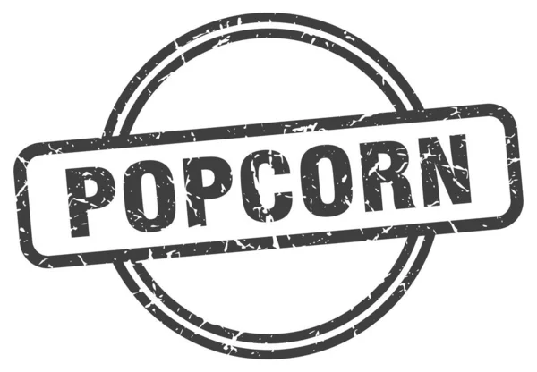 Popcorn-Briefmarke. Popcorn rundes Vintage Grunge Schild. Popcorn — Stockvektor