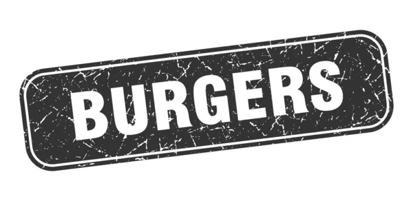 Timbro Hamburger Hamburger Quadrati Grungy Segno Nero — Vettoriale Stock