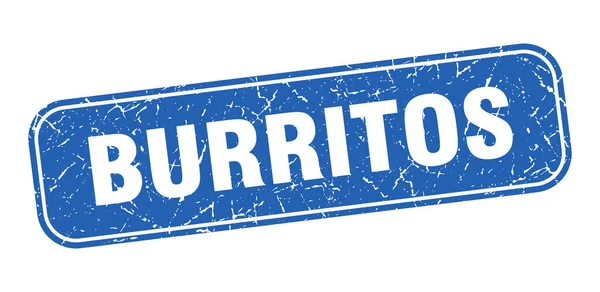 Timbro Burritos Burritos Quadrato Grungy Segno Blu — Vettoriale Stock