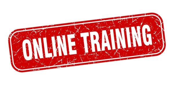 オンライントレーニングスタンプ オンライントレーニングスクエアグランジーレッドサイン — ストックベクタ
