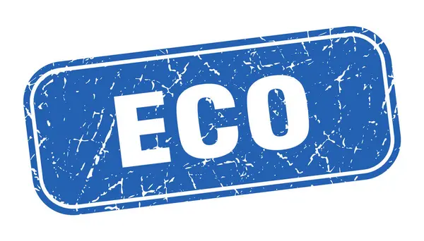 Eco Stempel Eco Vierkante Grungy Blauw Teken — Stockvector