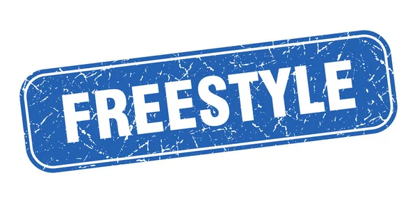 Sello Estilo Libre Freestyle Cuadrado Grungy Signo Azul — Vector de stock