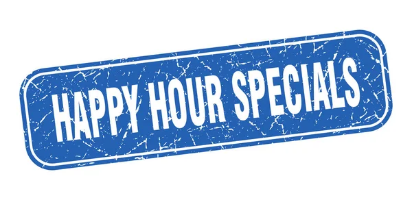 Happy Hour Specialare Stämpel Happy Hour Specialerbjudanden Fyrkantig Grungy Blå — Stock vektor