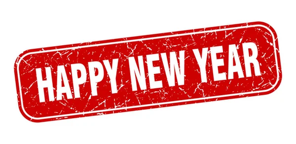 Šťastná Novoroční Známka Šťastný Nový Rok Náměstí Grungy Červené Znamení — Stockový vektor