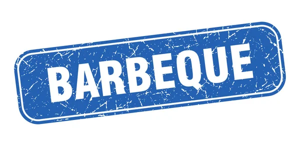 Timbro Del Barbecue Barbecue Quadrato Grungy Segno Blu — Vettoriale Stock