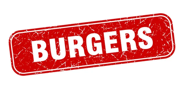 Burger Stempel Burger Quadratisch Grungy Rotes Schild — Stockvektor