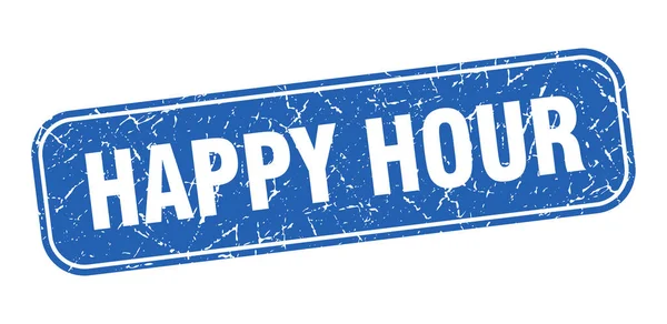 Carimbo Happy Hour Happy Hour Quadrado Grungy Sinal Azul — Vetor de Stock