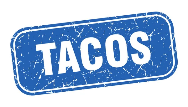 Cap Taco Tacos Persegi Grungy Biru Tanda - Stok Vektor