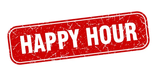 Timbro Dell Happy Hour Happy Hour Quadrato Grungy Segno Rosso — Vettoriale Stock