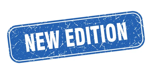 Nuevo Sello Edición Nueva Edición Cuadrada Grungy Signo Azul — Vector de stock