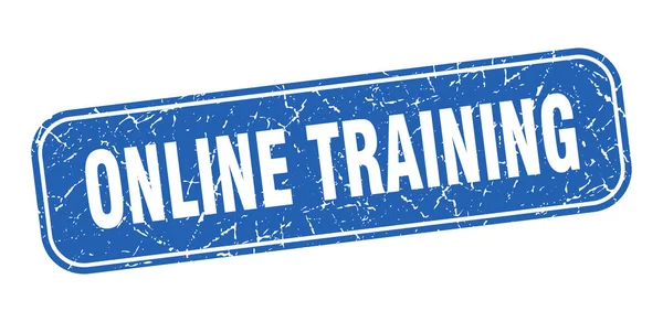 オンライントレーニングスタンプ オンライントレーニングスクエアグランジーブルーサイン — ストックベクタ