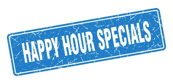 Happy Hour Specialare Stämpel Happy Hour Specialiteter Vintage Blå Etikett — Stock vektor