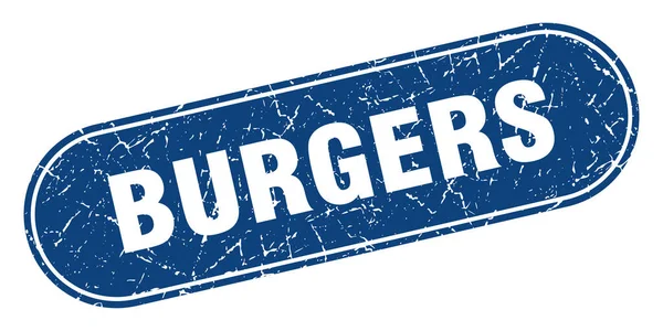 Burger Unterschreiben Burger Grunge Blue Stempel Etikett — Stockvektor