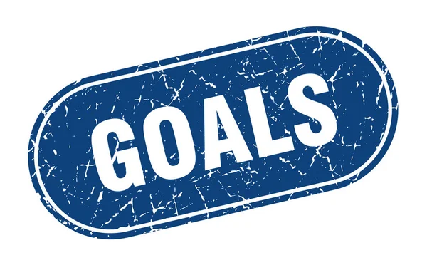 Segno Obiettivi Goal Grunge Timbro Blu Marchio — Vettoriale Stock