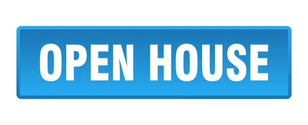 Κουμπί Ανοίγματος Σπιτιού Ανοιχτό Σπίτι Τετράγωνο Μπλε Κουμπί Ώθησης — Διανυσματικό Αρχείο