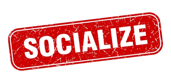 Socializar Selo Socialize Sinal Vermelho Grungy Quadrado — Vetor de Stock
