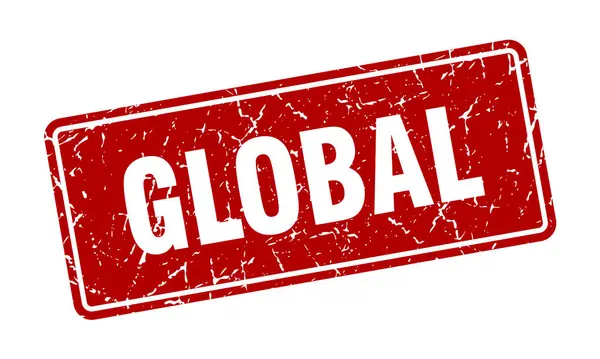Carimbo Global Rótulo Vermelho Vintage Global Assinatura — Vetor de Stock