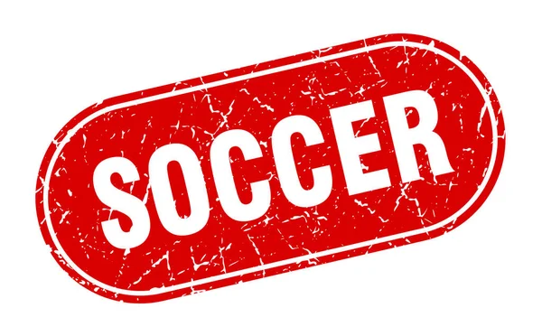 Soccer Sign Soccer Grunge Red Stamp Label — Stock Vector