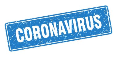 Coronavirus pulu. Coronavirus vintage mavi etiketi. İmzala