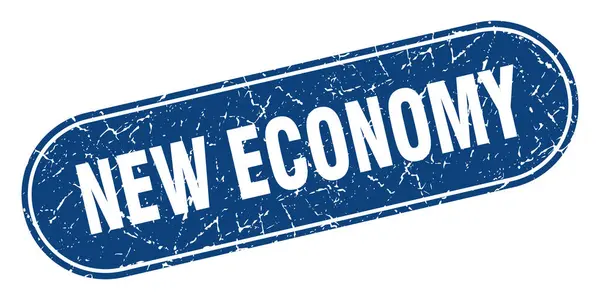 Signo Nueva Economía Nueva Economía Grunge Sello Azul Etiqueta — Archivo Imágenes Vectoriales
