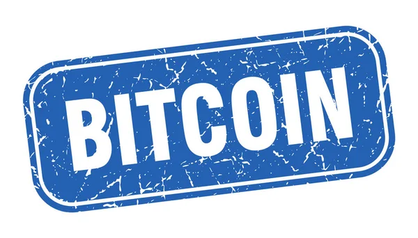 Timbro Bitcoin Bitcoin Quadrato Grungy Segno Blu — Vettoriale Stock