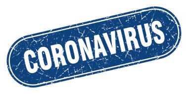 Coronavirus işareti. Coronavirus grunge mavi pul. Etiket