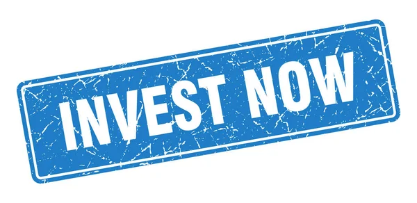 Investir Agora Selo Investir Agora Etiqueta Azul Vintage Assinatura — Vetor de Stock