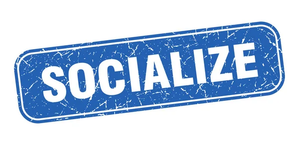 Socializar Selo Socialize Sinal Azul Grungy Quadrado —  Vetores de Stock