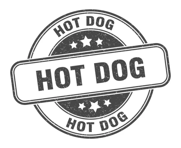 Značka Hot Dogu Pes Rohlíku Nápisem Grunge Popisek — Stockový vektor