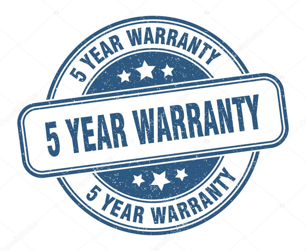 5 year warranty stamp. 5 year warranty round grunge sign. label