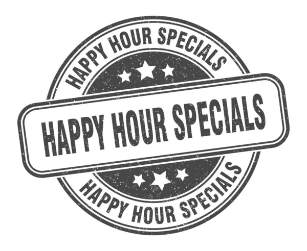 Happy Hour Specialare Stämpel Happy Hour Specialerbjudanden Runda Grunge Tecken — Stock vektor