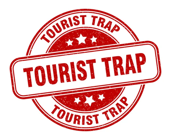 Znaczek Pułapki Turystycznej Pułapka Turystyczna Okrągły Znak Grunge Etykieta — Wektor stockowy