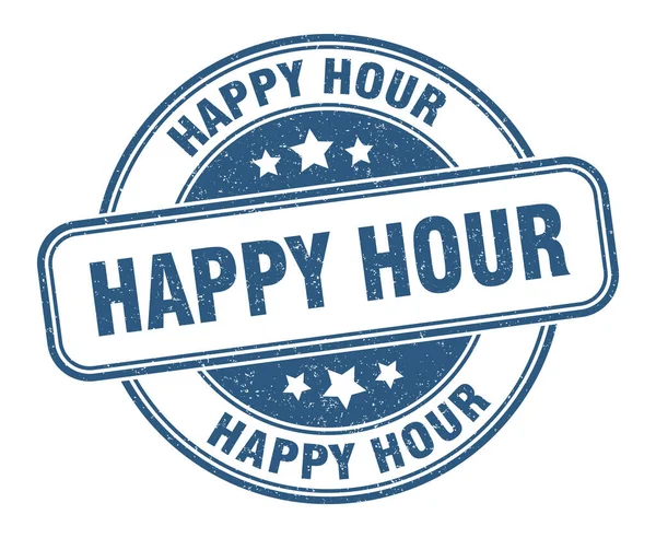 Timbro Dell Happy Hour Happy Hour Segno Grunge Rotondo Etichetta — Vettoriale Stock