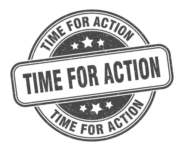 Temps Pour Timbre Action Temps Pour Action Ronde Signe Grunge — Image vectorielle
