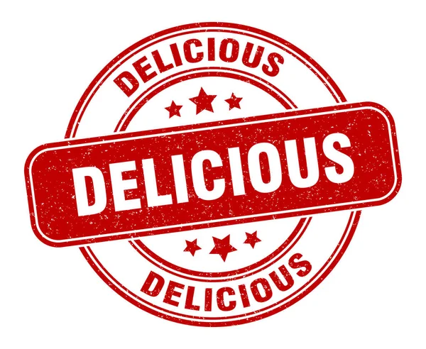 Carimbo Delicioso Etiqueta Deliciosa Sinal Grunge Redondo — Vetor de Stock
