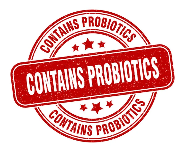 Contiene Sello Probióticos Contiene Etiqueta Probióticos Signo Grunge Redondo — Vector de stock