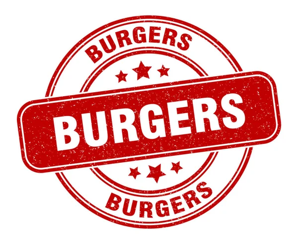 Burgersovo Razítko Burger Label Kulatá Značka Grunge — Stockový vektor