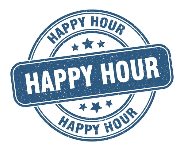 Timbre Happy Hour Étiquette Happy Hour Signe Rond Grunge — Image vectorielle