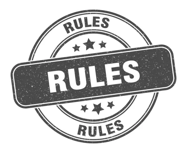 Κανόνες Σφραγίδα Ετικέτα Κανόνων Στρογγυλό Σημείο Grunge — Διανυσματικό Αρχείο