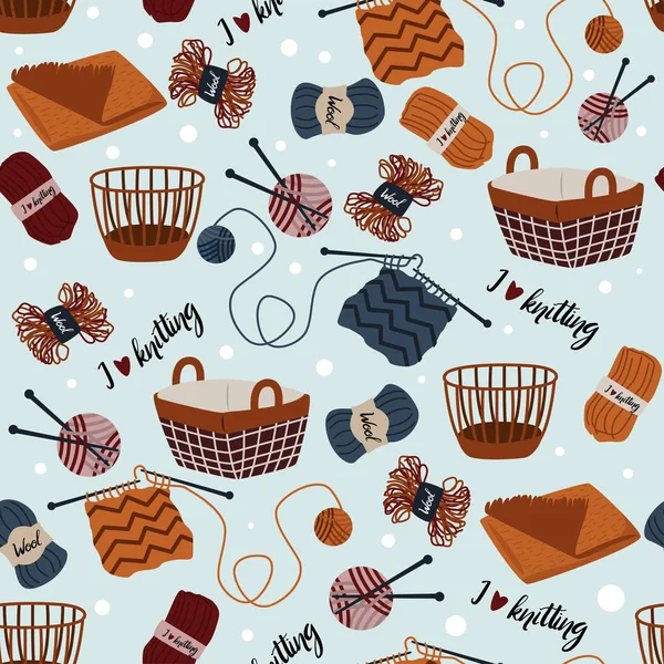 Motif Sans Couture Avec Tricot Panier Illustration Vectorielle Eps — Image vectorielle