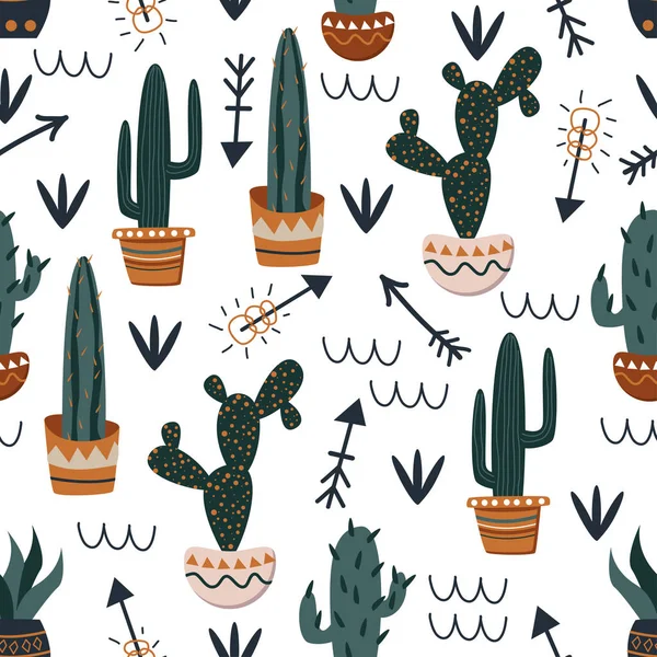 Seamless Pattern Cacti Arrows White Background Vector Illustration Eps — ストックベクタ
