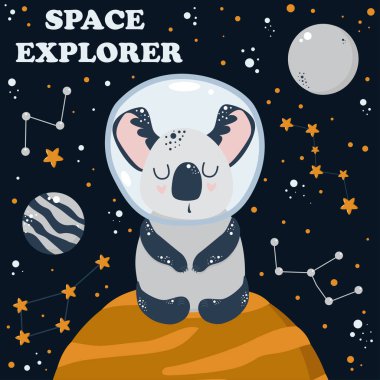 Uzayda astronot koala ile sevimli poster - vektör illüstrasyon, eps
