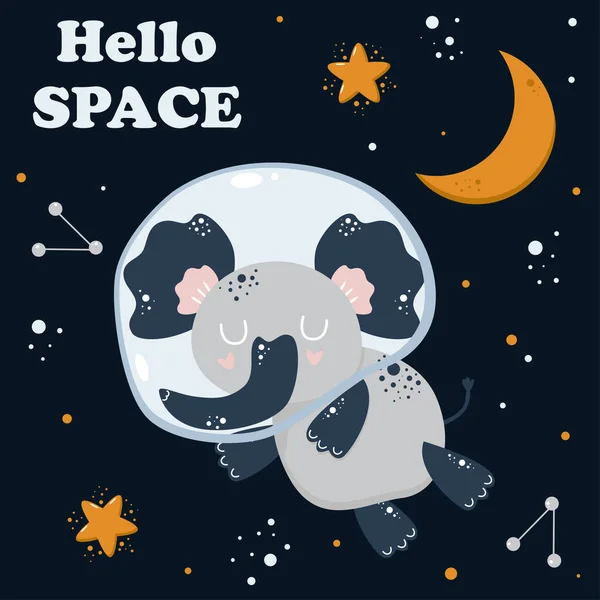 Niedliches Poster Mit Astronauten Elefant All Vektorillustration Eps — Stockvektor