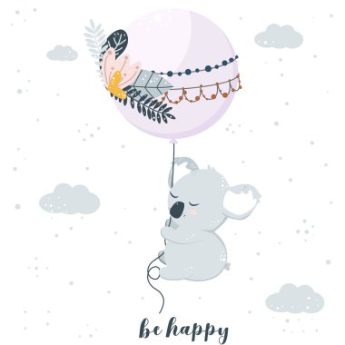 Koala ve balonlu poster - vektör illüstrasyonu, eps