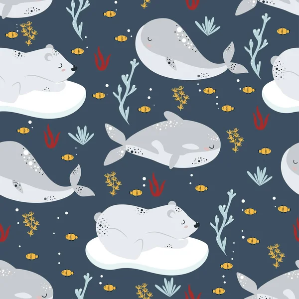 Modello Senza Soluzione Continuità Con Balena Orso Polare Illustrazione Vettoriale — Vettoriale Stock