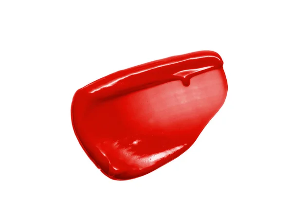 Vloeibare Lippenstift Smeervlekstaal Geïsoleerd Witte Achtergrond Rode Lipgloss Textuur Glanzende — Stockfoto