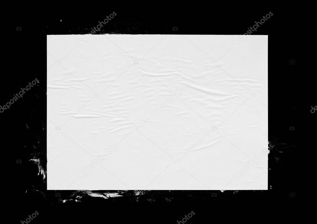 White poster mockup isolated. Glued creased paper texture