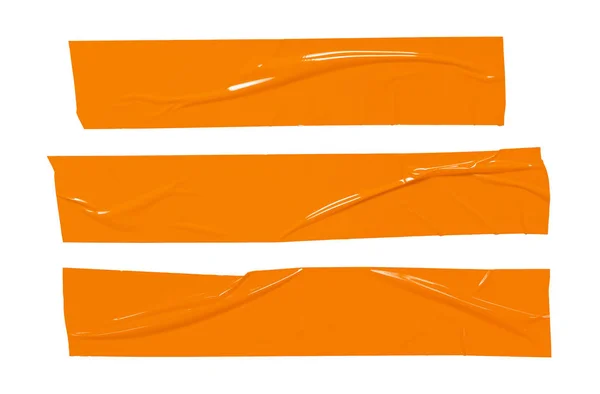 Plakband Gescheurd Gescheurde Stukken Oranje Kleverige Plastic Tapes Set Geïsoleerd — Stockfoto
